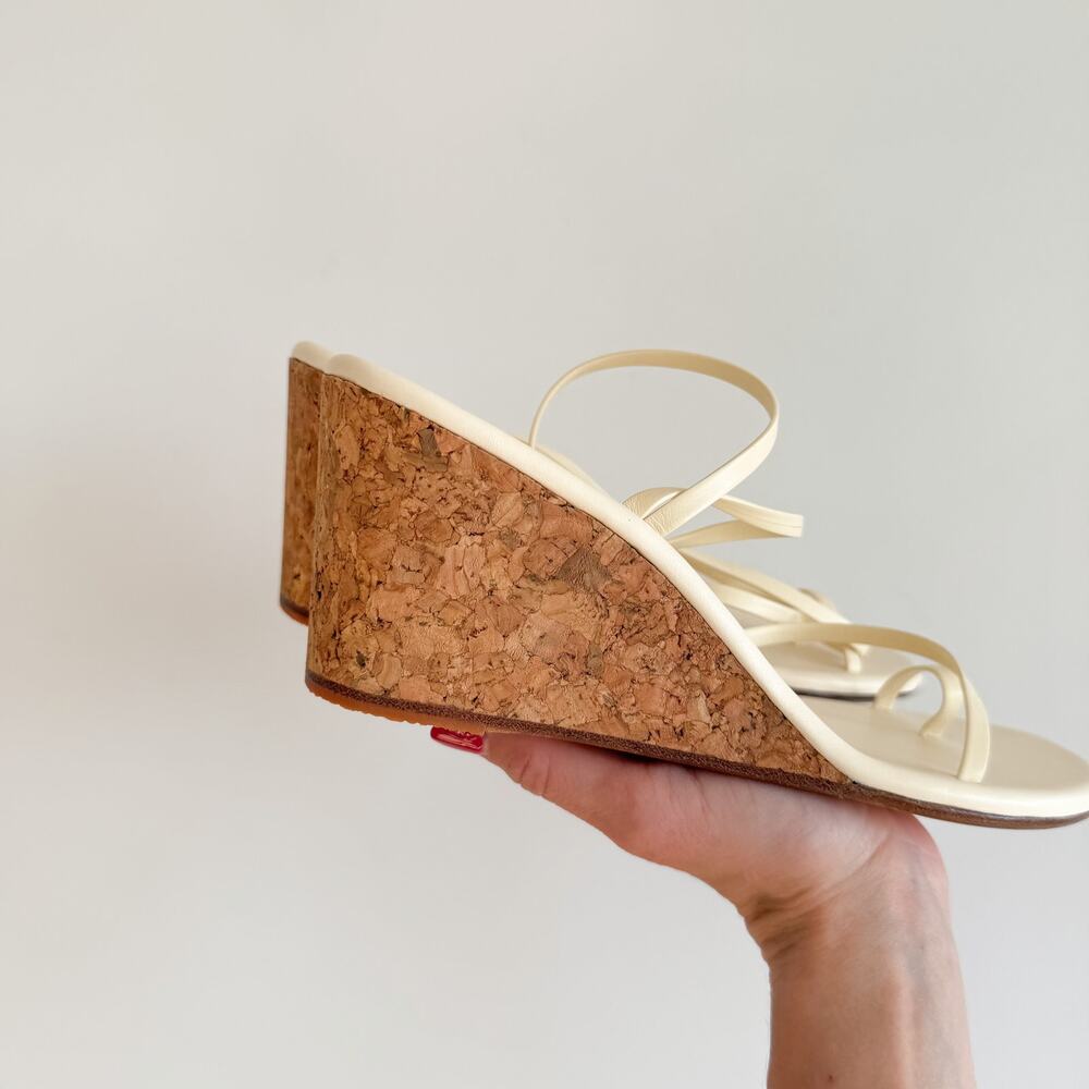 Ancient Greek Sandals Chora Leather Strappy Cork Wedge Sandals Cream 8 NWT - Picture 4 of 9